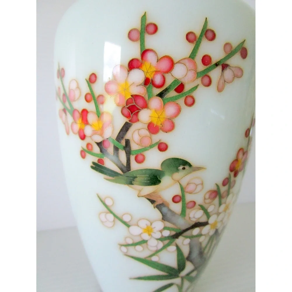 Japanese Cloisonné Vase Bird & Blossom Floral Motif 7.25